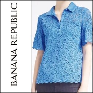 NEW! BANANA REPUBLIC Lace Flutter Sleeve Blouse Top XXSP.
